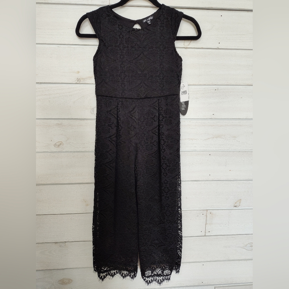 Ava & Yelly Lace Overlay Black Girls Jumpsuit NWT